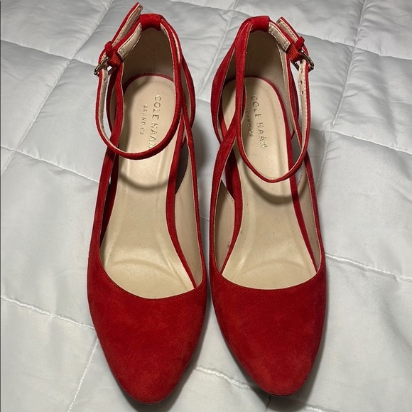 Cole Haan Red Suede (Leather) Lacey Wedge Heels - Picture 2 of 8